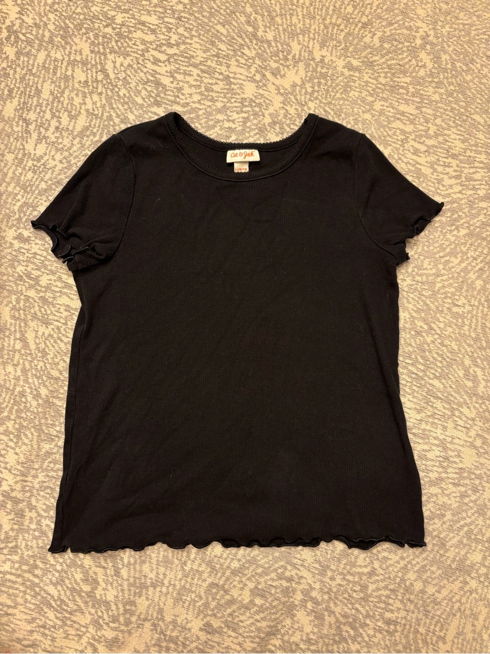 Cat & Jack Black Ribbed Short Sleeve Tee with Lettuce Edge
